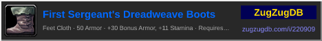 First Sergeant's Dreadweave Boots: forum signature banner