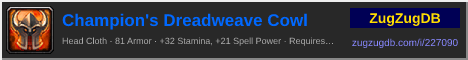 Champion's Dreadweave Cowl: forum signature banner
