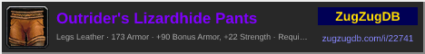 Outrider's Lizardhide Pants: forum signature banner