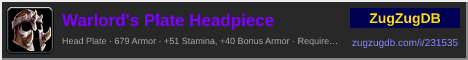 Warlord's Plate Headpiece: forum signature banner
