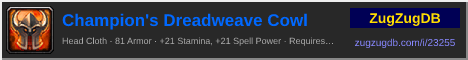 Champion's Dreadweave Cowl: forum signature banner