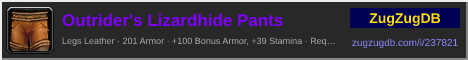Outrider's Lizardhide Pants: forum signature banner